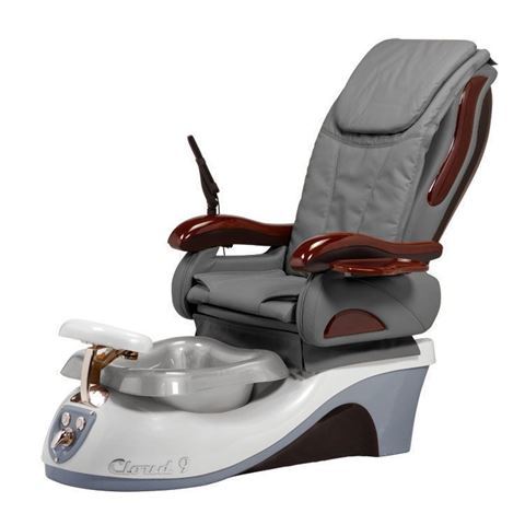 Cloud 9 pedicure chair in silver base, silver bowl and grey cushion