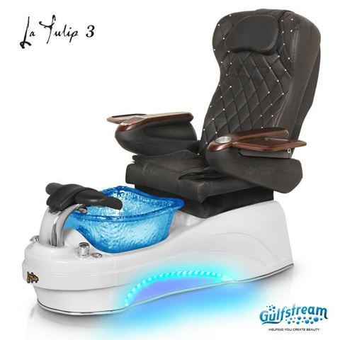 Gulfstream La Tulip 3 in white base, blue bowl, 9660 black with crystals and LED lights