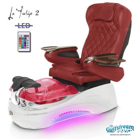 Gulfstream La Tulip 2 in white base, wine bowl, 9660 burgundy  and LED lights