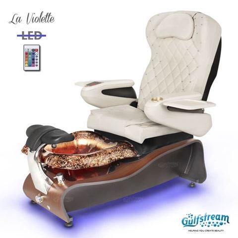 Gulfstream La Violette in dark cherry base, rusted gold bowl, 9660 white with crystals and LED lights