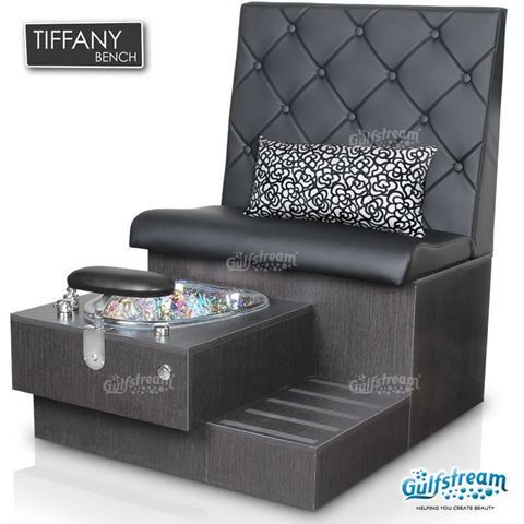 Tiffany pedicure bench in truffle base, clear bowl and style 30 in black color