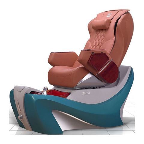 D7 pedicure chair in turquoise base and cappuccino leather cushion