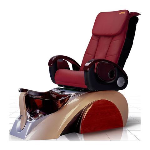 D5 pedicure chair in silver/light brown base and burgundy leather cushion