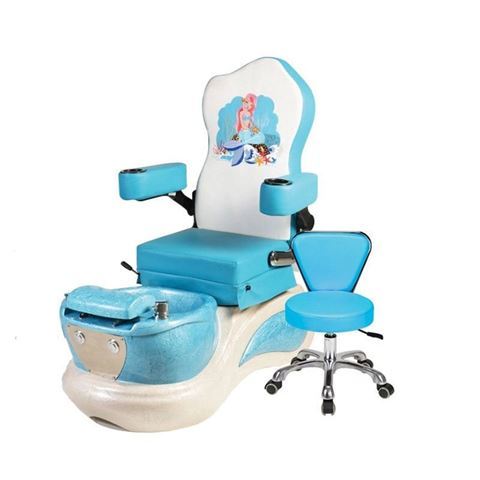 Little Mermaid kids pedicure chair with blue cushion and stool