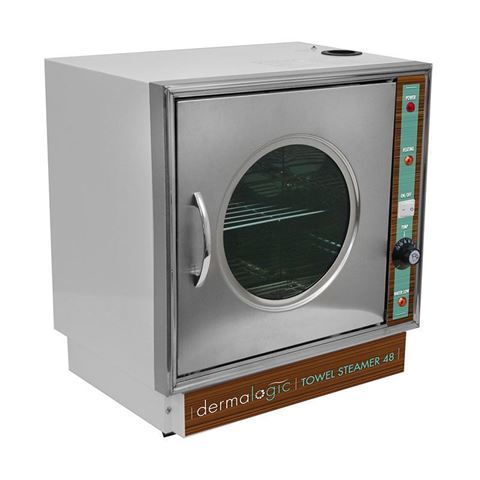 stainless steel Dermalogic 48 towel steamer with glass window