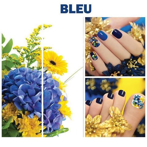 blue and yellow flowers on Bleu canvas set