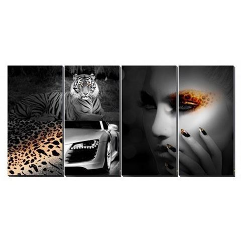 4-piece Animal Attraction canvas murals in black and white color concept 