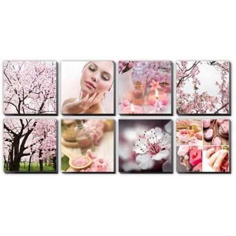 8 piece Pink Cherry Blossom canvas murals 