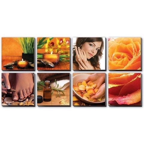Golden Spa canvas murals, comes with 8 pieces in orange color concept