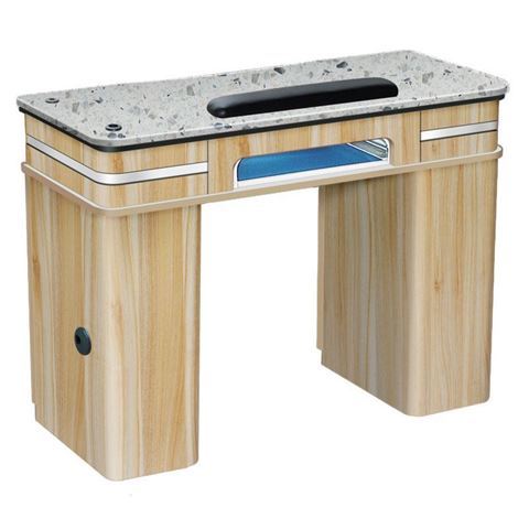 light brown Fiori nail table with white marble top