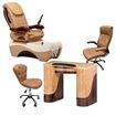 chocolate pedicure chair, T-105 nail table, G006 guest chair and TC003 technician stool in cappuccino color
