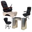 chocolate pedicure chair, T-105 nail table, G006 guest chair and TC003 technician stool in black color