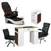Cloud 9 salon package includes: Cloud 9 spa chair, T39g nail table, D39 pedi cart, G008 customer chair and TC008 tech stool in black color
