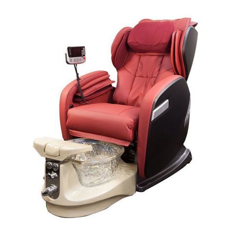 Fiori 9000 Pedicure Spa In Champagne Base, Crystal Bowl and Red Chair