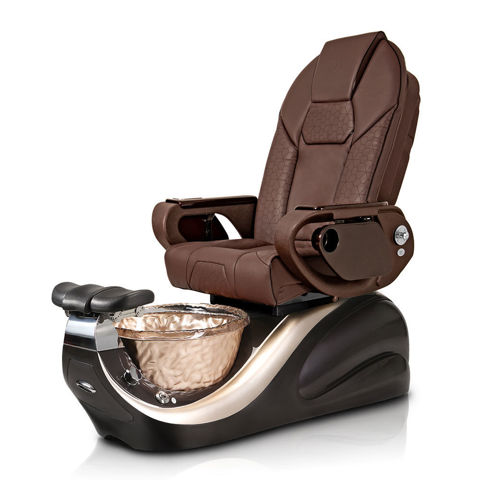 Vespa pedicure chair in Porsche gold base and chocolate Throne massage chair