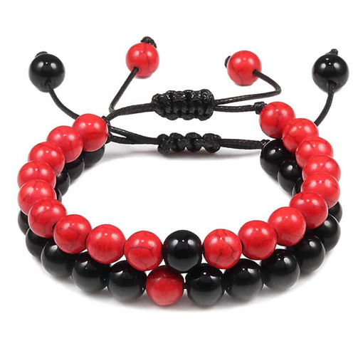 2pc set Bright Red Stone Adjustable Healing Bracelet