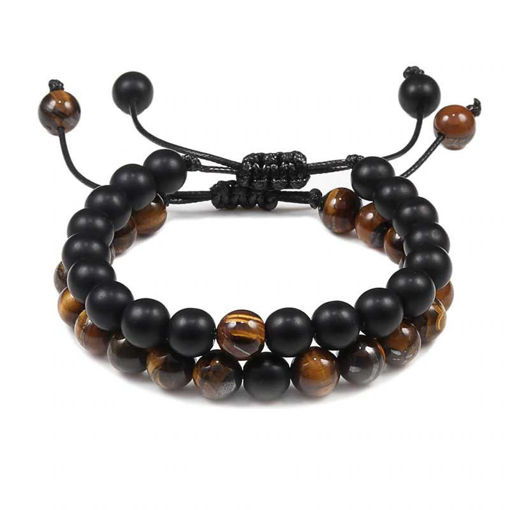 2pc set Tiger's Eye Stone Adjustable Healing Bracelet