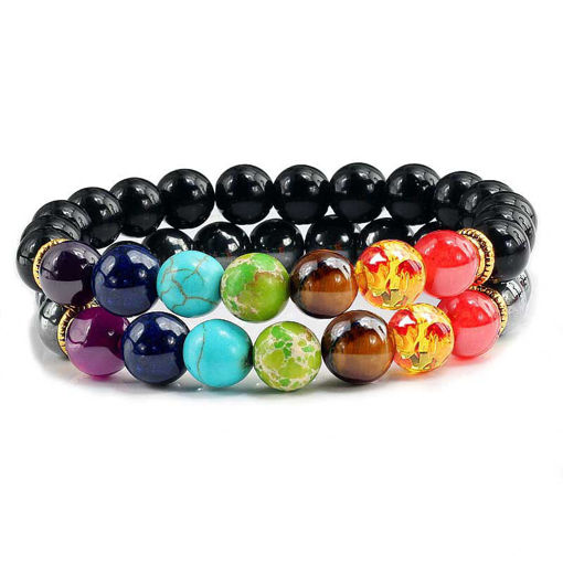 Picture of Natural Stone 7 Chakra Buddha Prayer Bracelet (2 Pc Set)