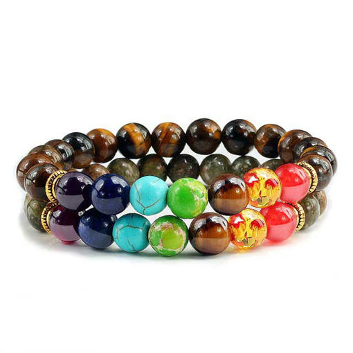 Picture of Natural Stone 7 Chakra Buddha Prayer Bracelet (2 Pc Set)