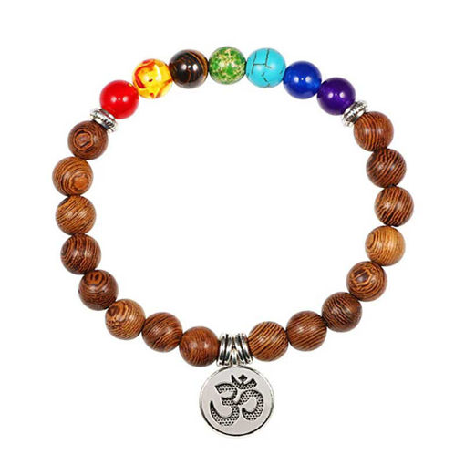 Picture of Natural Stone Wooden Pendant 7 Chakra Healing Bracelet