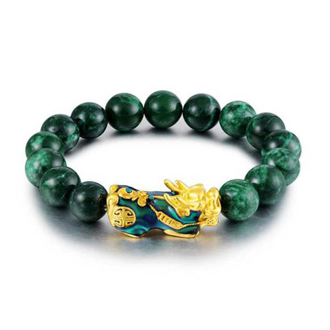 Picture of Golden PIXIU Green Stone Beads Feng Shui Bracelet