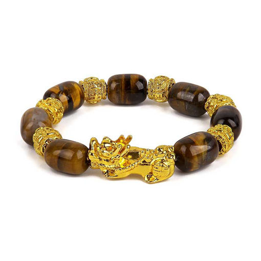 Picture of Tiger Eyes Stone Beads  Gold Yellow Pixiu Wealth Bracelet