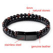 Picture of Genuine Leather Braided Black Stainless Steel Magnetic Clasp Tiger Eye Bracelet