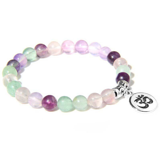 Fluorite Color Natural Stone 8mm Round Fluorite Hematite Charm Bracelet