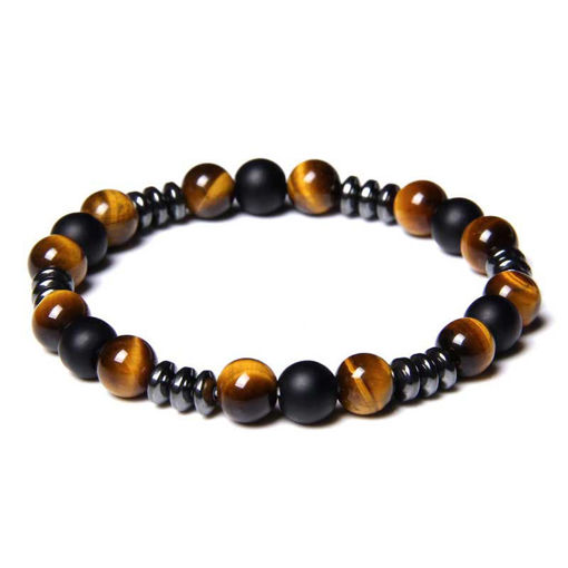 Picture of Set Polished Black Onyx Beads Bracelet Men Leather Bracelet