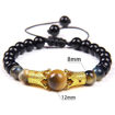 Adjustable Braided Gold Tiger Eye CZ Crown Charms 8MM Gemstones Bracelet