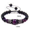 Adjustable Braided Purple Tiger Eye CZ Crown Charms 8MM Gemstones Bracelet