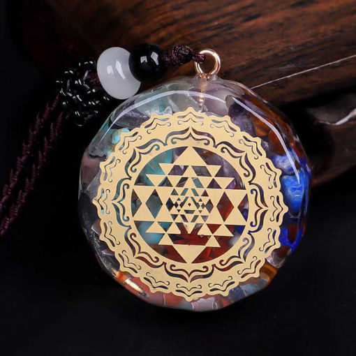 Picture of Mulany MN103 Natural Stone Chakra Sri Yantra Orgonite Necklace