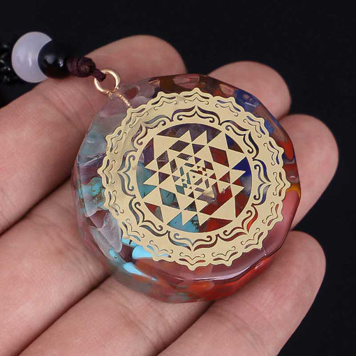 Picture of Mulany MN103 Natural Stone Chakra Sri Yantra Orgonite Necklace