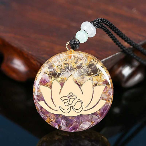 Picture of Mulany MN104 Natural Stone Amethystine Lotus Orgonite Necklace