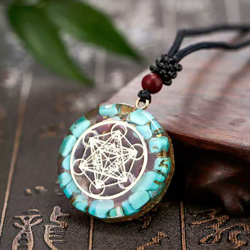 Picture of Mulany MN106 Turquoise Reiki Om Yoga Orgonite Necklace