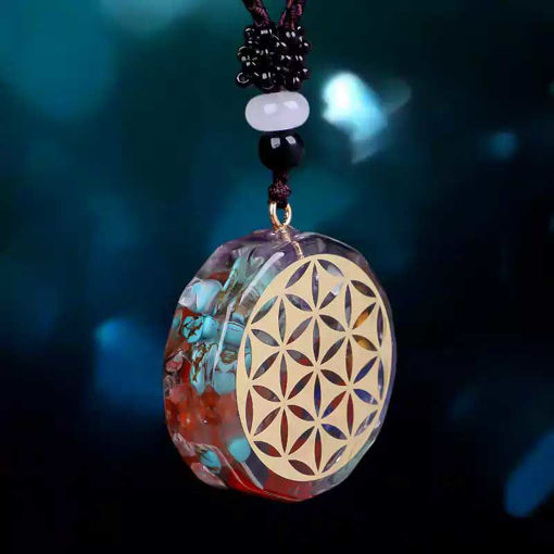 Picture of Mulany MN108 7 Chakra Flower of Life Orgonite Necklace