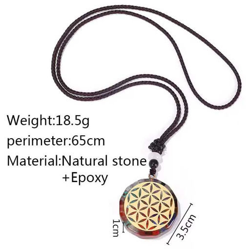 Picture of Mulany MN108 7 Chakra Flower of Life Orgonite Necklace