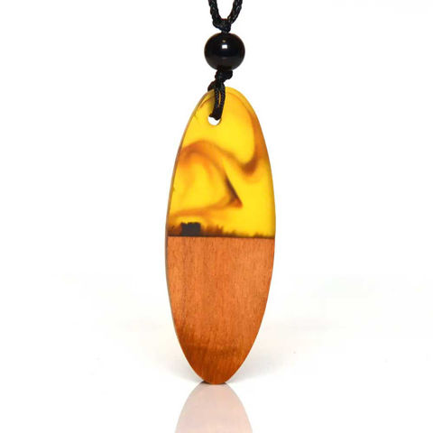 Picture of Mulany MN102 Handmade Pendant Wood Resin Leaf Amulet Necklace
