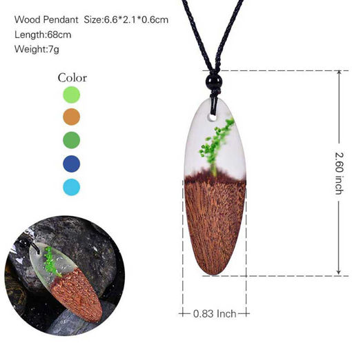 Picture of Mulany MN102 Handmade Pendant Wood Resin Leaf Amulet Necklace