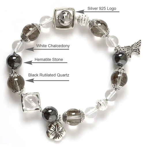 Picture of Mulany MB8054 Black Rutilated Quartz With Silver Charm Healing Bracelet