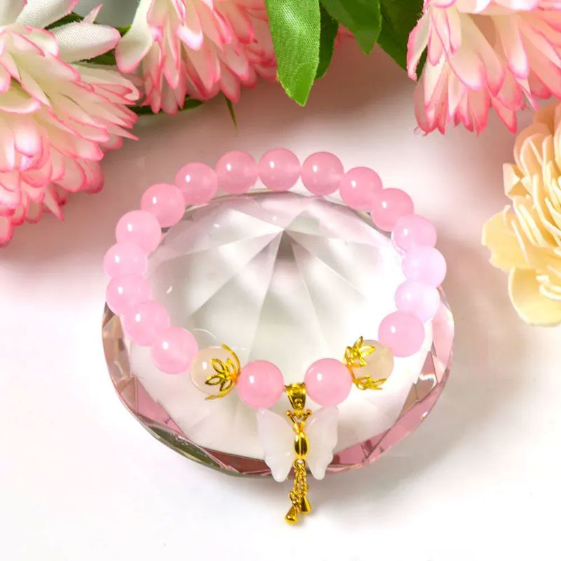 Picture of Mulany MB8003 Rose Quartz With Butterfly Charm Healing Bracelet