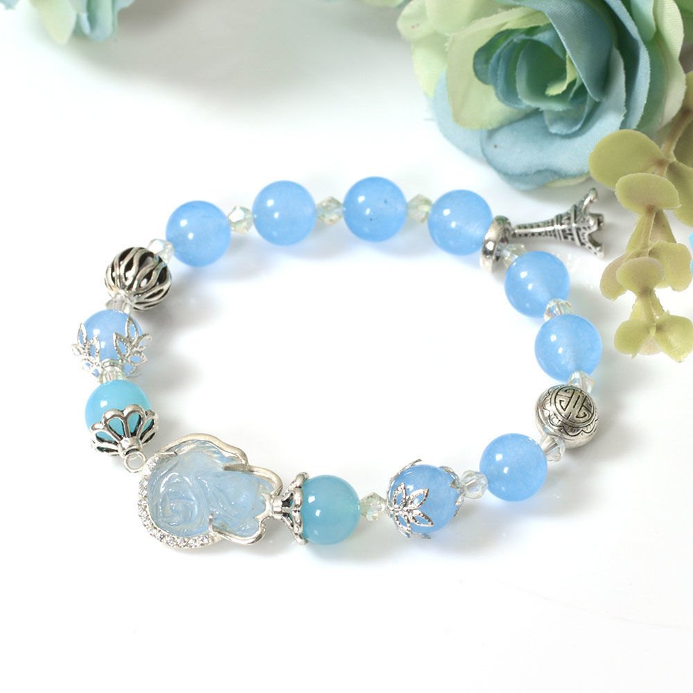 Hình ảnh Vòng Tay Mulany MB8005 Hải Lam Thạch Với Charm Hồ Ly