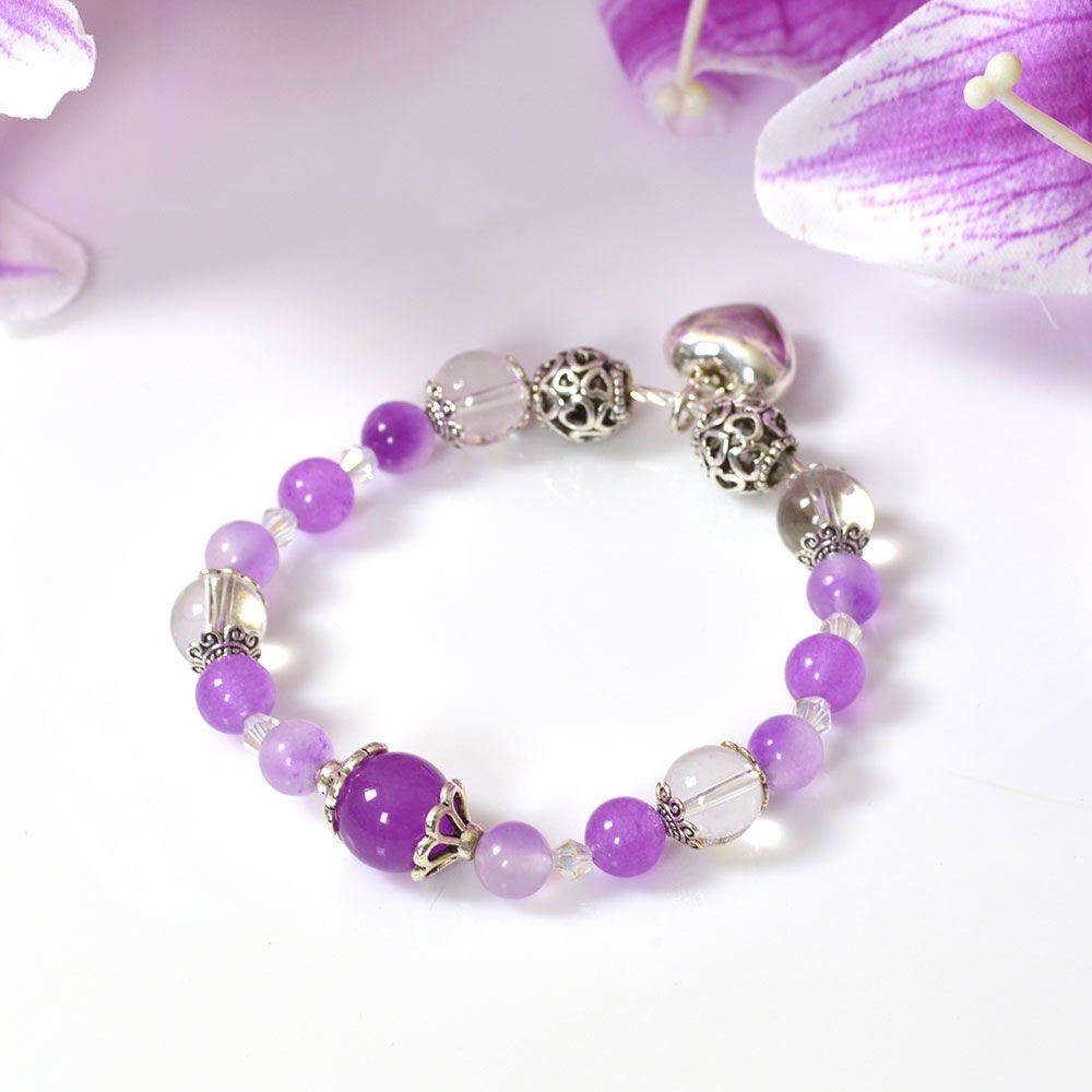 Picture of Mulany MB8015 Amethyst With Heart Charm Healing Bracelet
