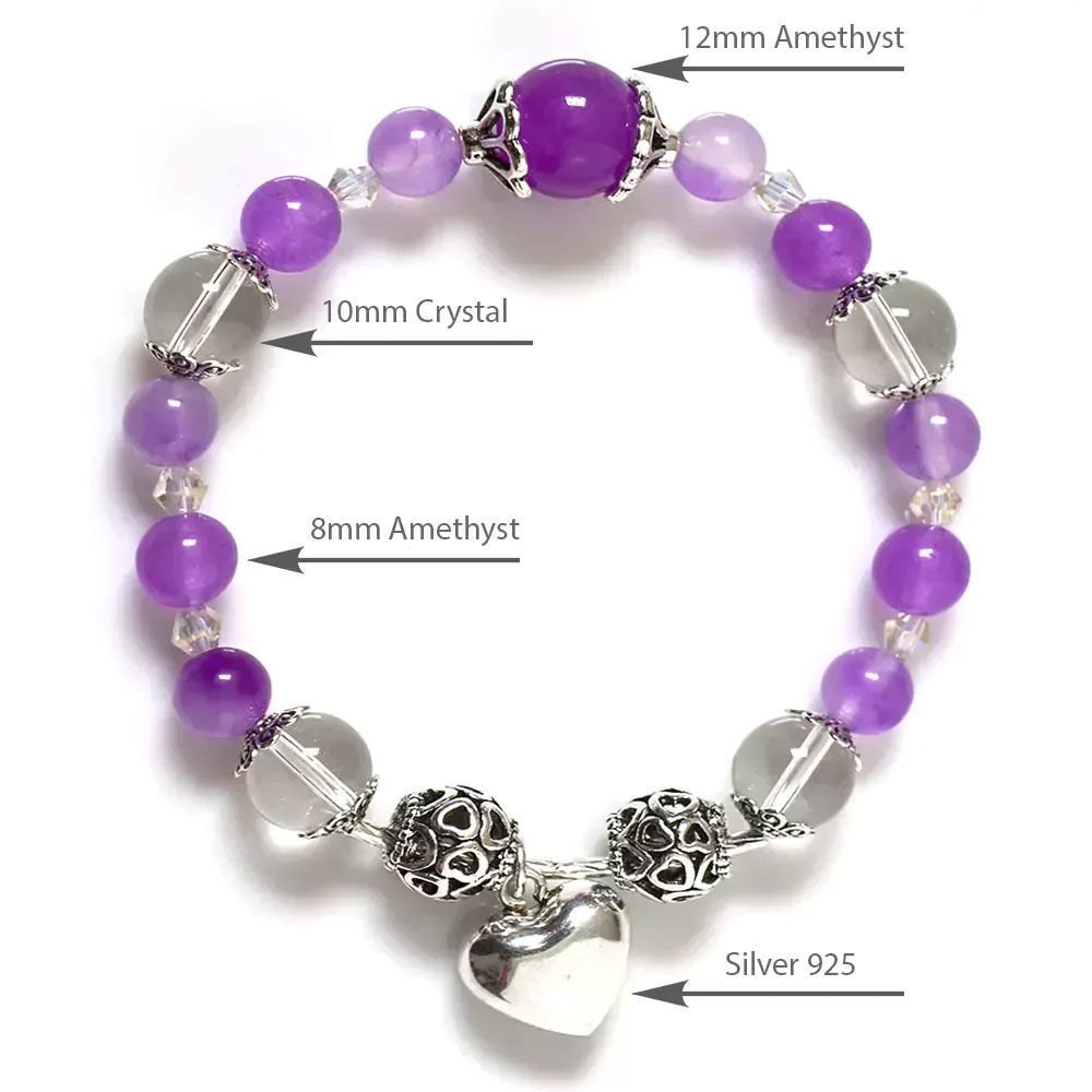 Picture of Mulany MB8015 Amethyst With Heart Charm Healing Bracelet