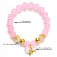 Hình ảnh Vòng Tay Mulany MB8016 Thạch Anh Hồng Với Charm Bịch Tiền