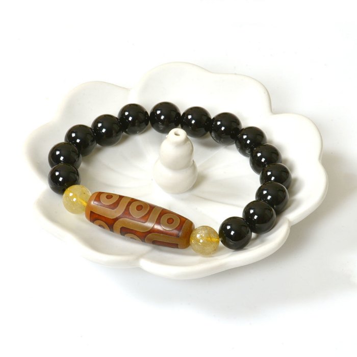 Picture of Mulany MB8029 Obsidian Stone With Dzi Charm Healing Bracelet