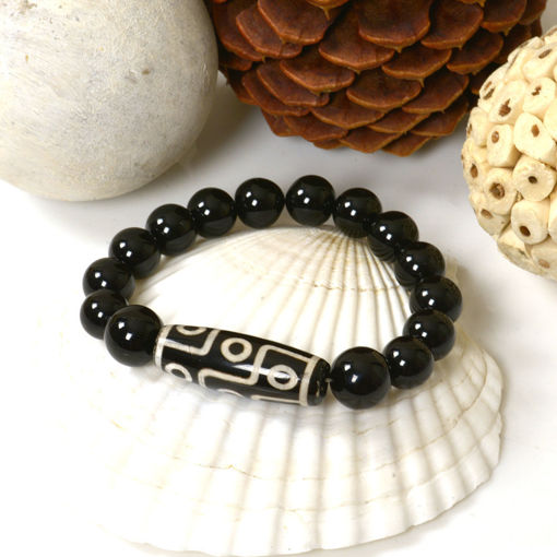 Picture of Mulany MB8030 Obsidian Stone With Dzi Charm Healing Bracelet