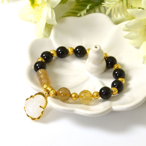 Picture of Mulany MB8053 Obsidian With Jade Buddha Charm Healing Bracelet