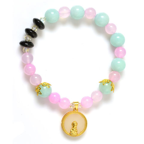 Picture of Mulany MB8068 Rose Quartz With Jade Buddha Charm Healing Bracelet