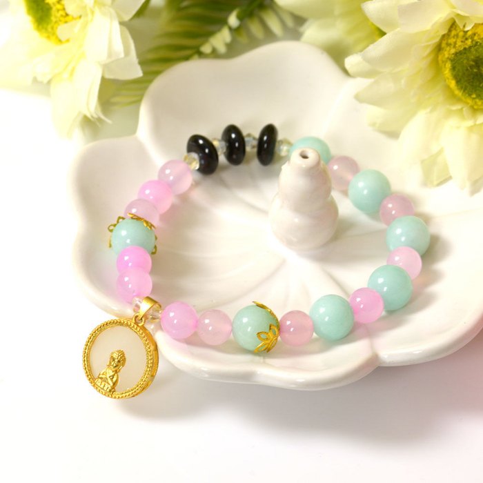 Picture of Mulany MB8068 Rose Quartz With Jade Buddha Charm Healing Bracelet